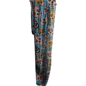 NWOT Day of the Dead Skulls Scarf Turquoise and Colorful Free Shipping